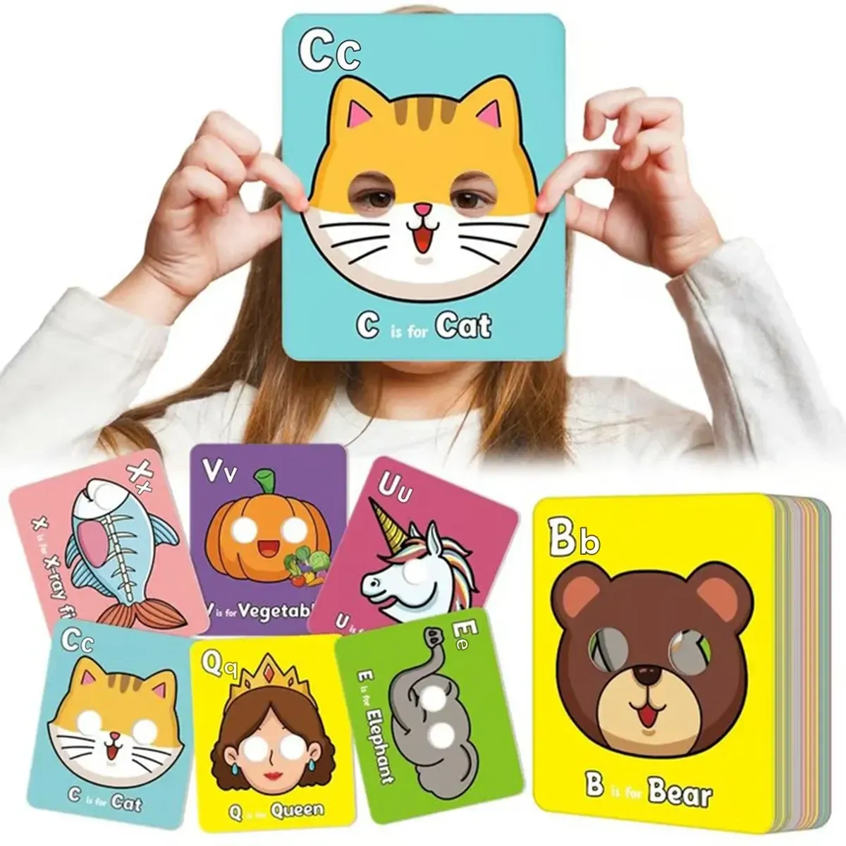 26 Pcs Alphabet ABC Flash Cards with Animal Masks
